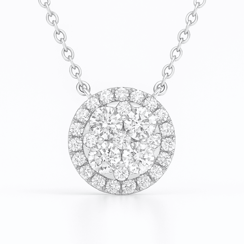 14K White Gold Round Diamond Cluster Pendant, 0.54ct