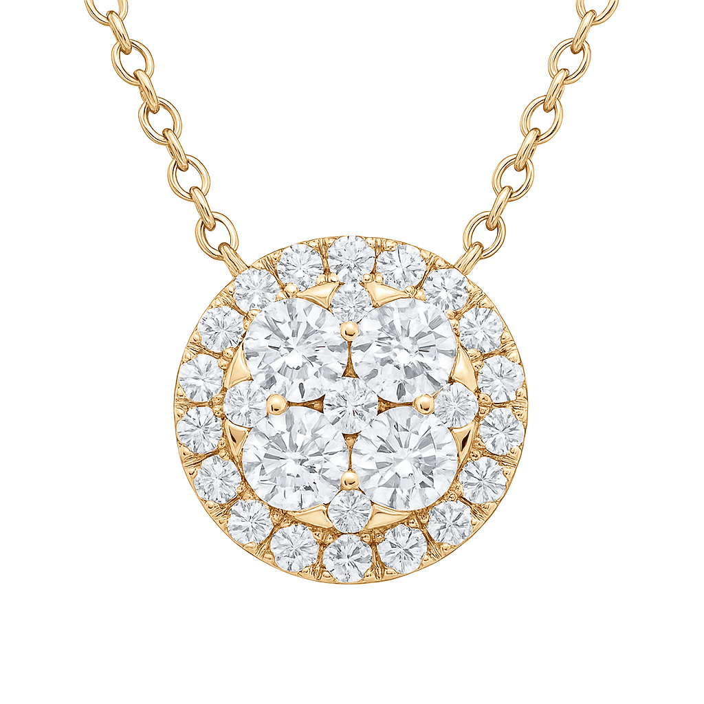 14K Yellow Gold Round Diamond Cluster Pendant, 0.55ct
