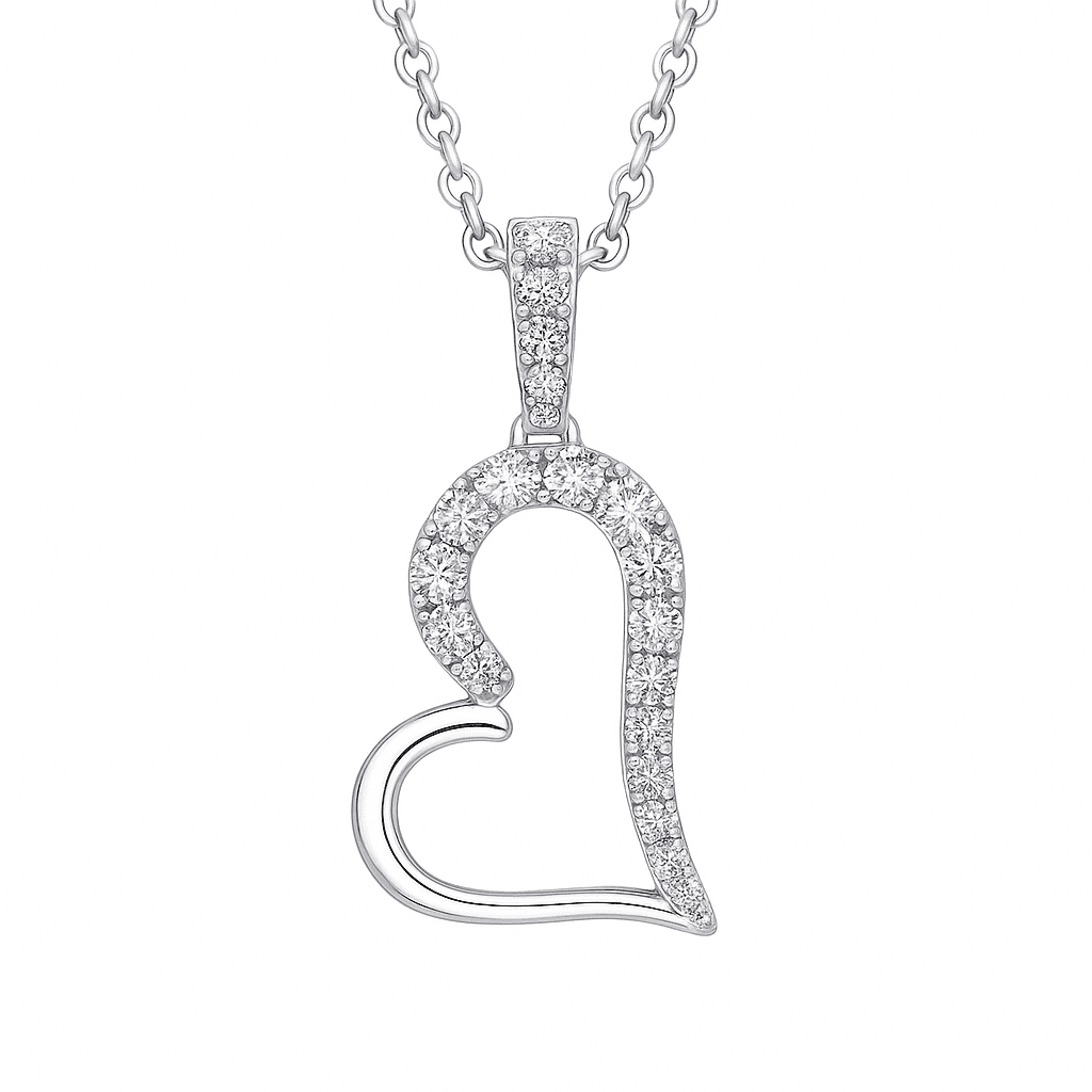 14K White Gold Half-Diamond Heart Pendant, 0.24ct