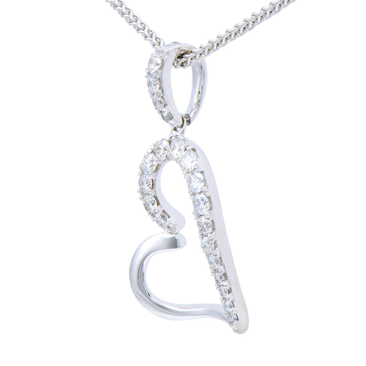 14K White Gold Half-Diamond Heart Pendant, 0.24ct