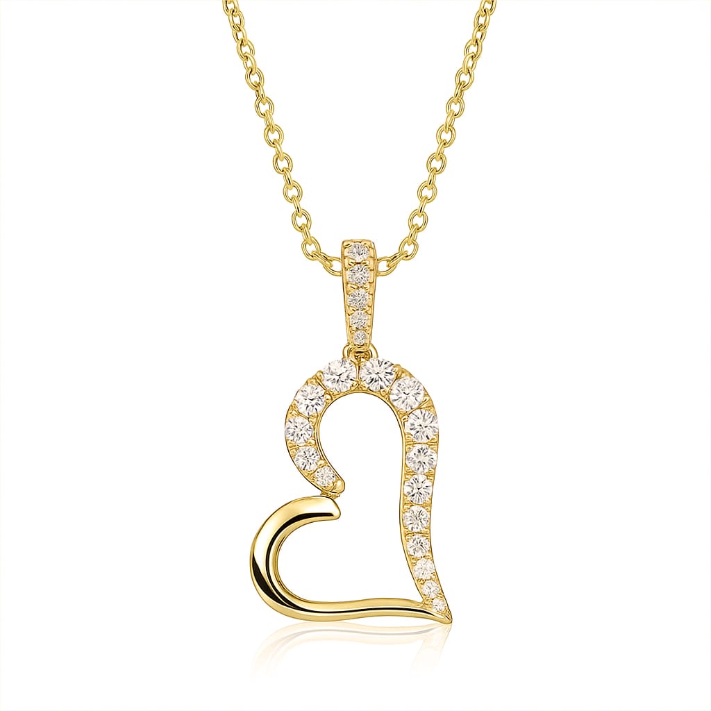 14K Yellow Gold Half-Diamond Heart Pendant, 0.24ct