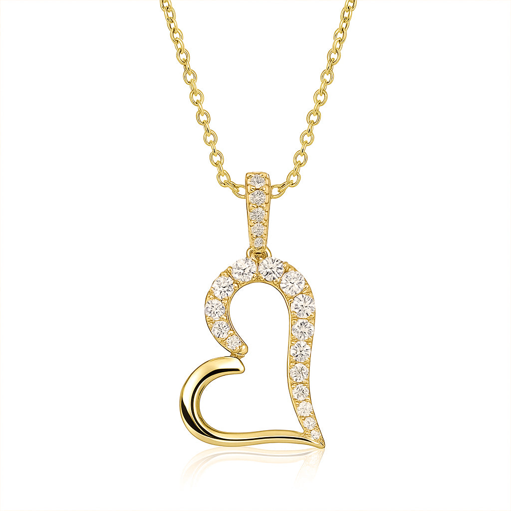 14K Yellow Gold Half-Diamond Heart Pendant, 0.24ct