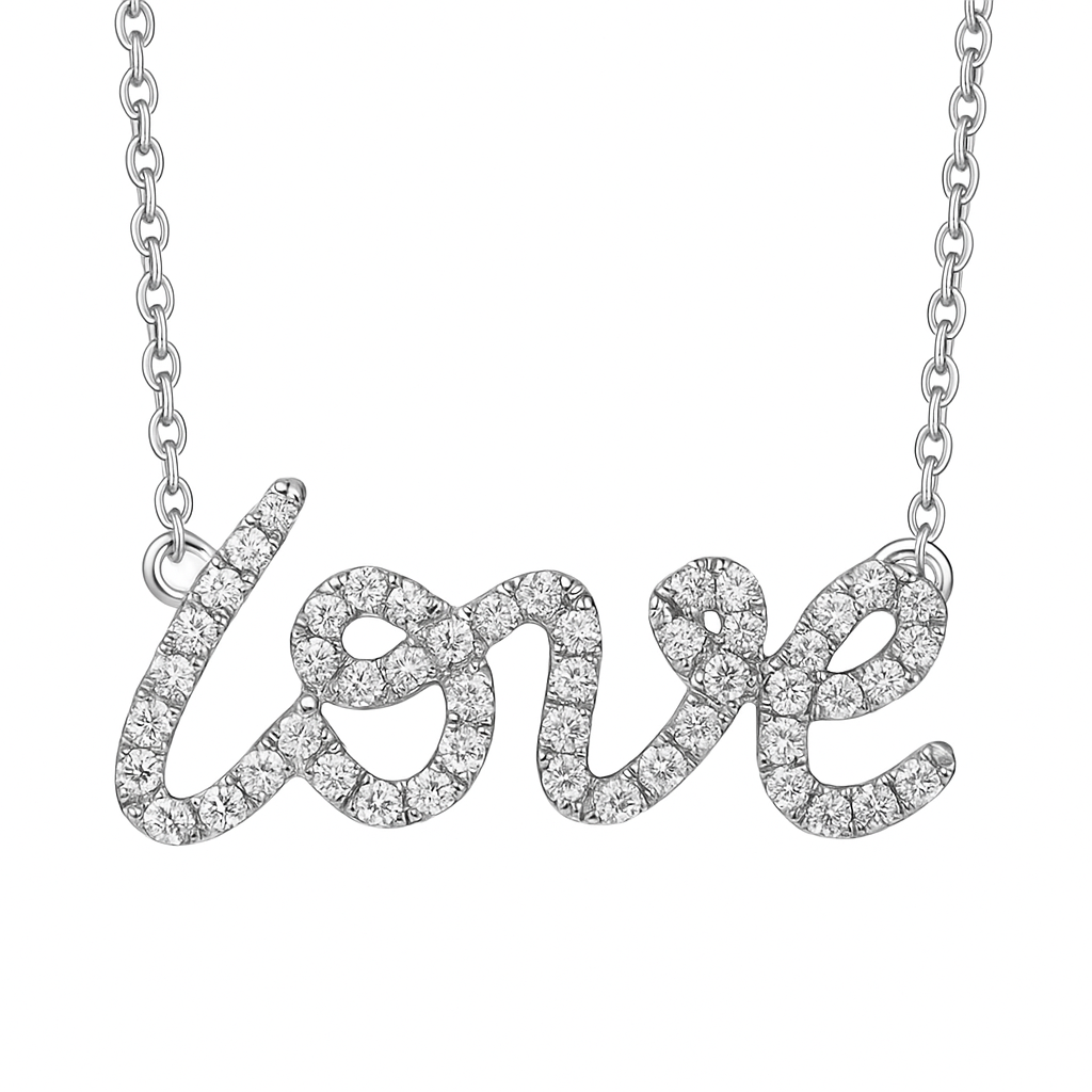 18K White Gold Diamond Love Pendant, 0.16ct