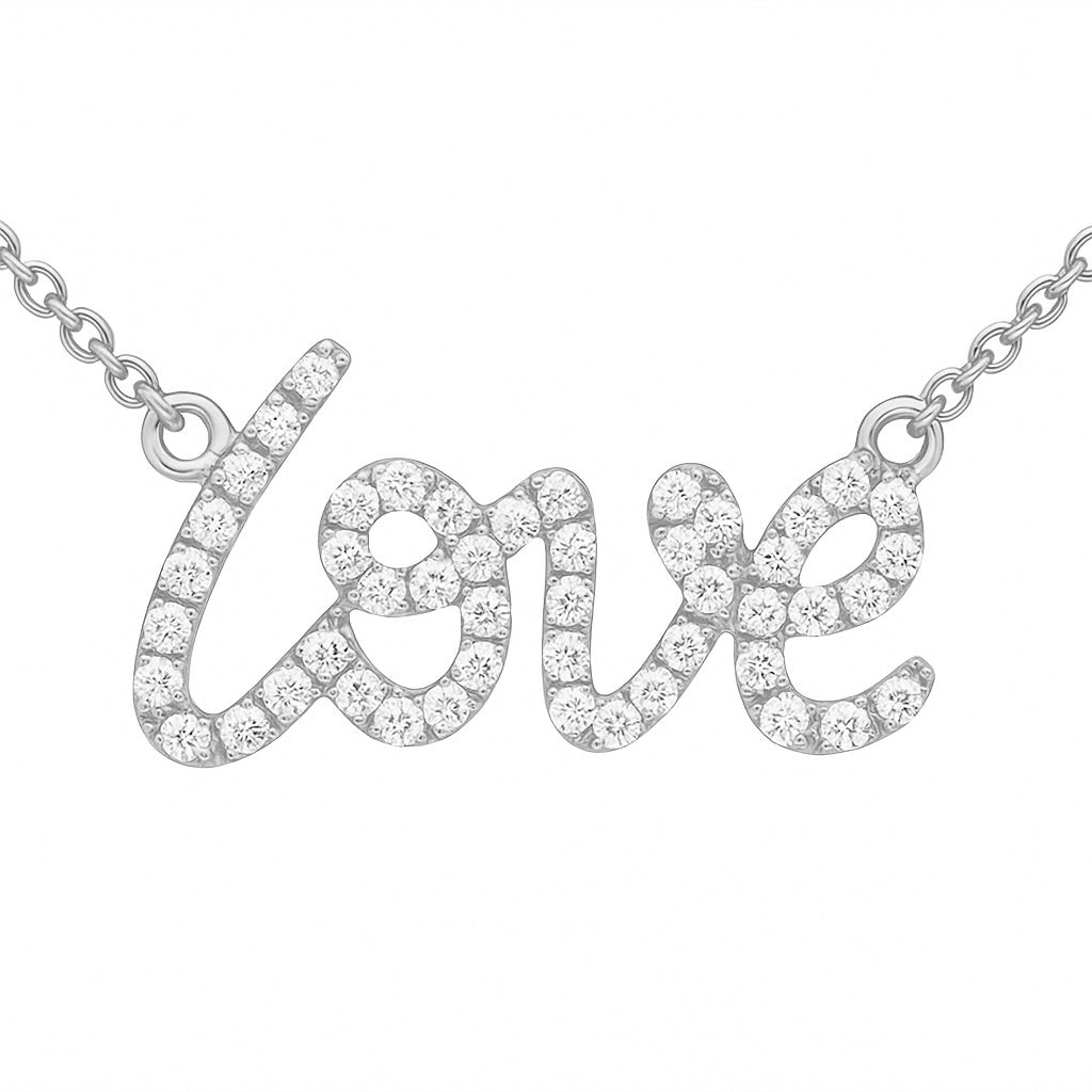 18K White Gold Diamond Love Pendant, 0.3ct
