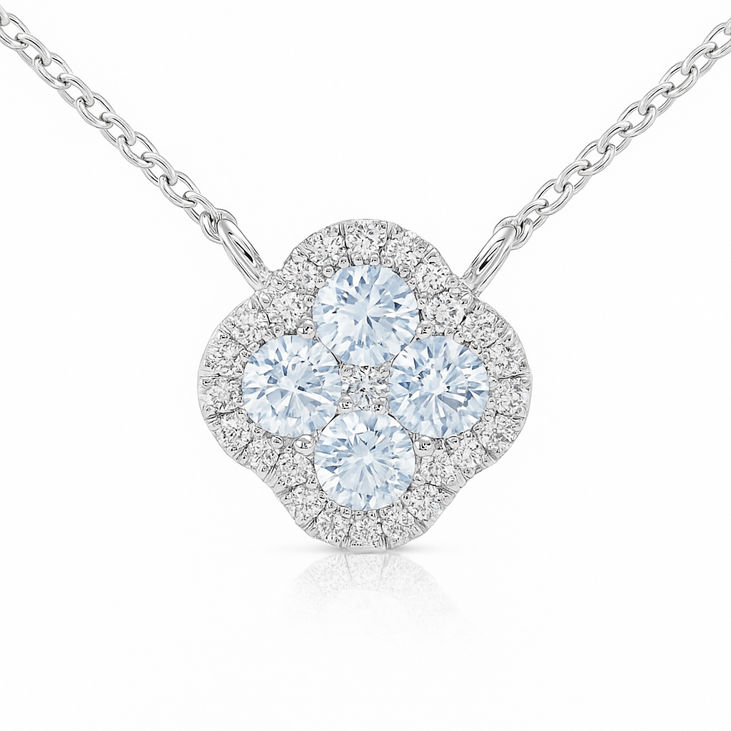14K White Gold Clover Cluster Diamond Pendant, 0.21ct