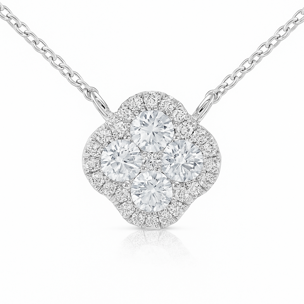 14K White Gold Clover Cluster Diamond Pendant, 0.21ct
