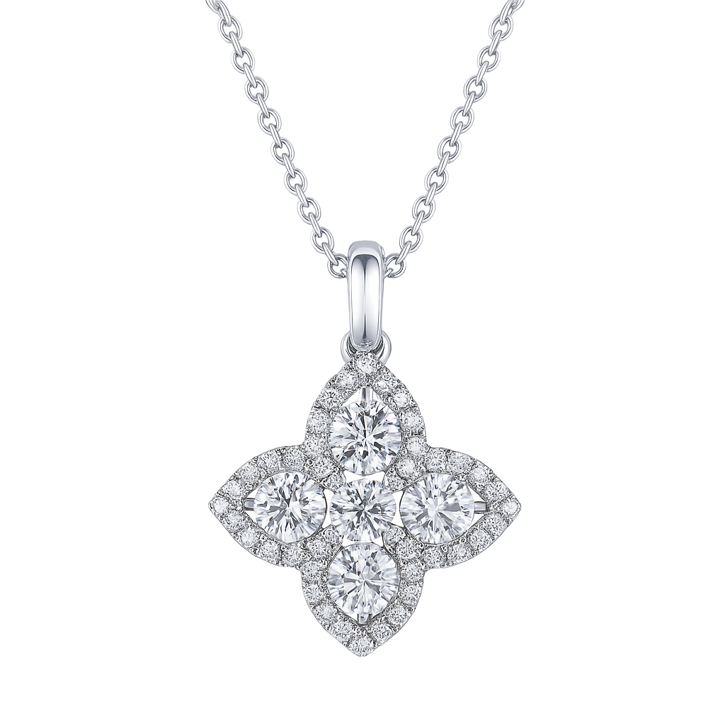 14K White Gold Four Leaf Clover Diamond Pendant, 0.48ct