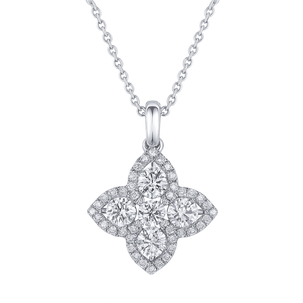 14K White Gold Four Leaf Clover Diamond Pendant, 0.48ct