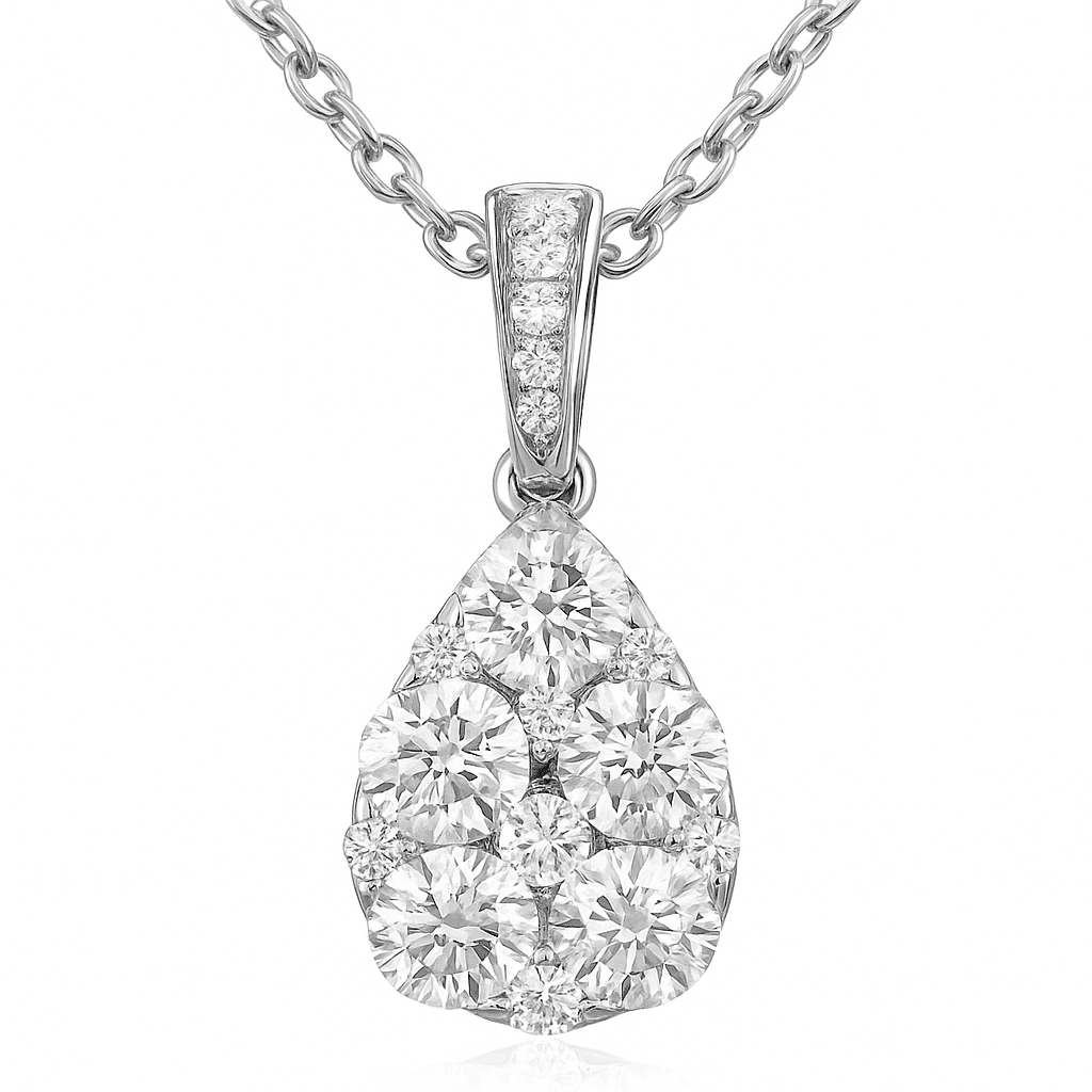 14K White Gold Pear Shape Diamond Dangle Pendant, 1.02ct