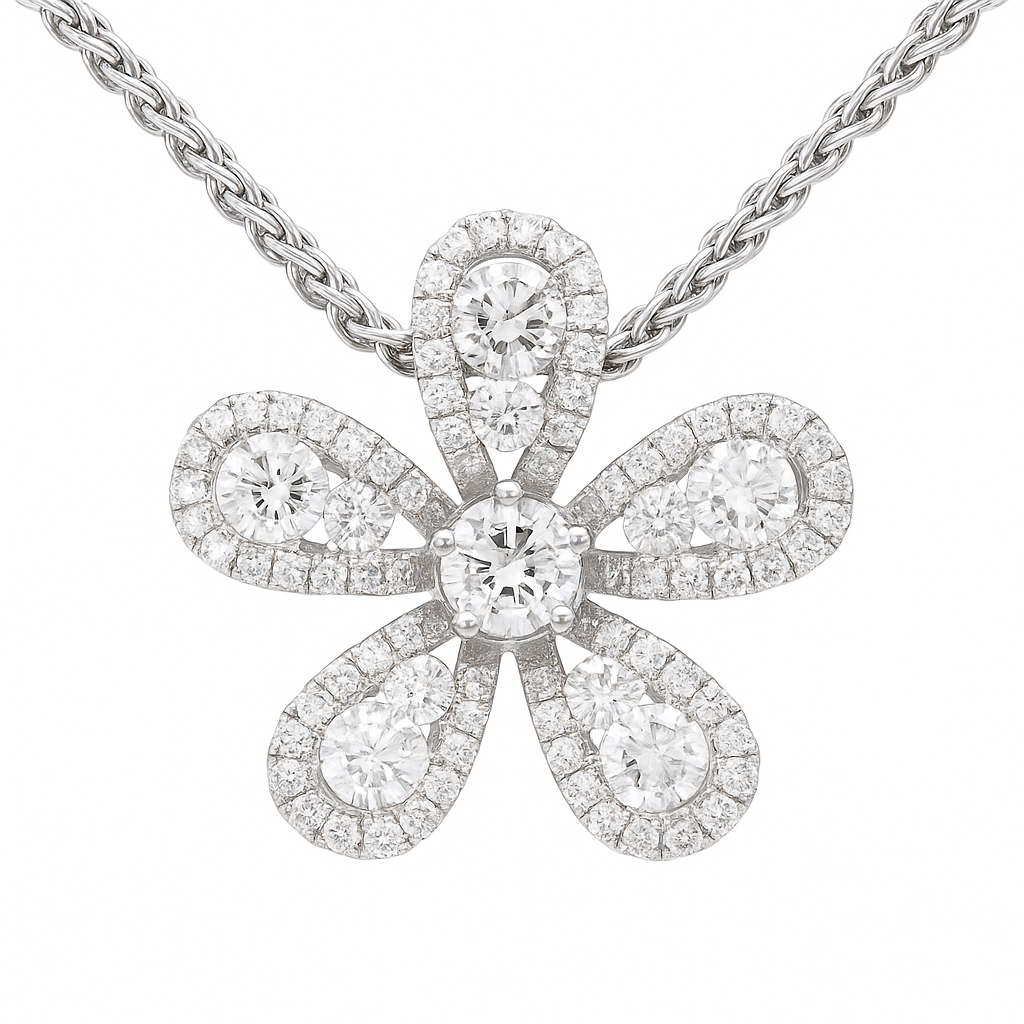 18K White Gold Diamond Flower Pendant, 0.54ct