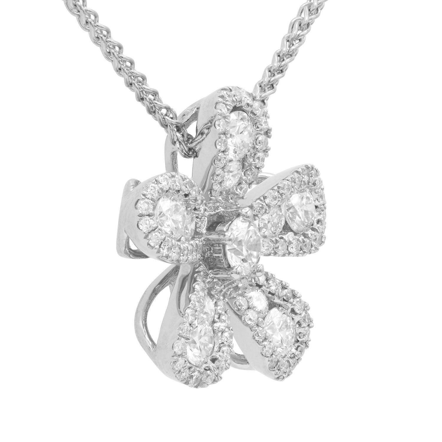 White Gold Five Petal Flower Diamond Pendant