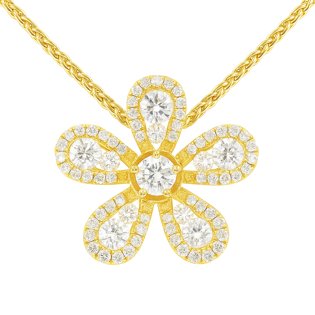 14K Yellow Gold Five Petal Flower Diamond Pendant, 0.54ct