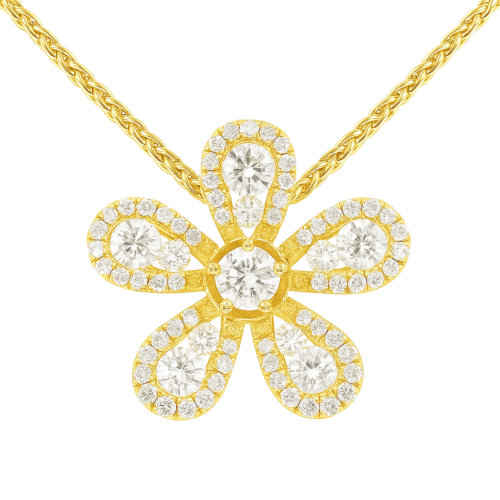 14K Yellow Gold Five Petal Flower Diamond Pendant, 0.54ct