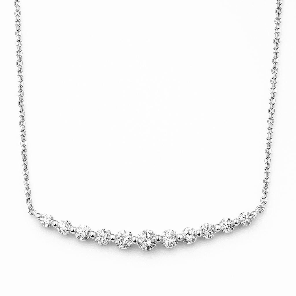 14K White Gold Round Diamond Curved Single Row Bar Pendant, 0.56ct