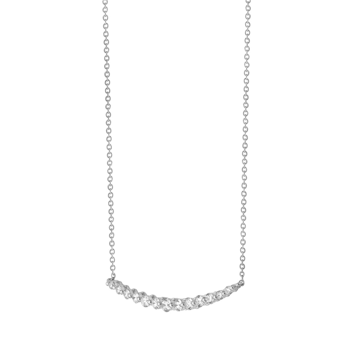 14K White Gold Round Diamond Curved Single Row Bar Pendant, 0.56ct