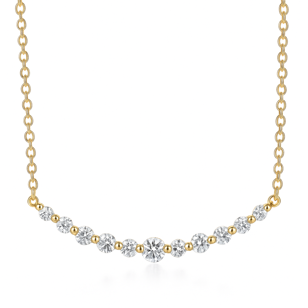 14K Yellow Gold Round Diamond Curved Single Row Bar Pendant, 0.56ct