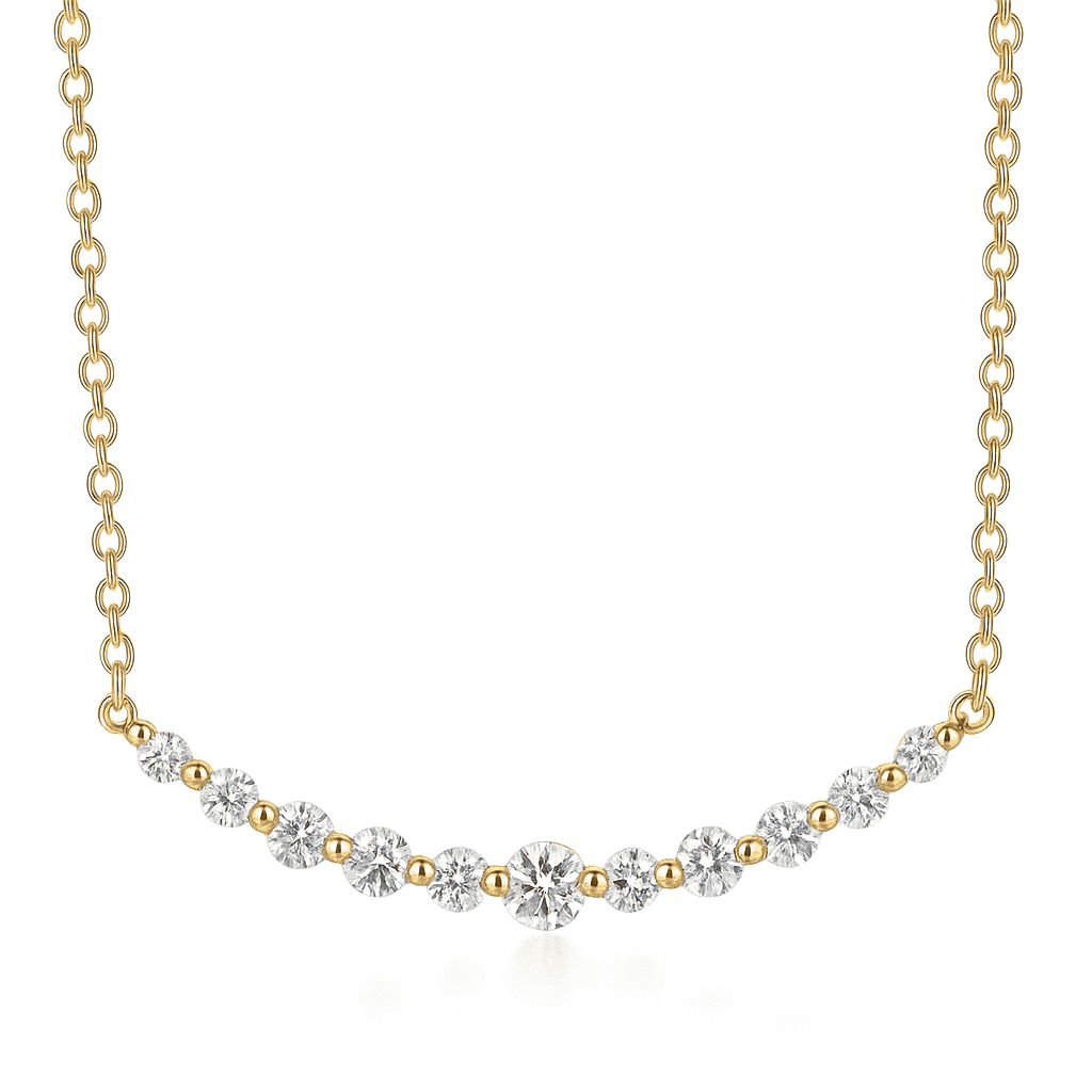 14K Yellow Gold Round Diamond Curved Single Row Bar Pendant, 0.56ct