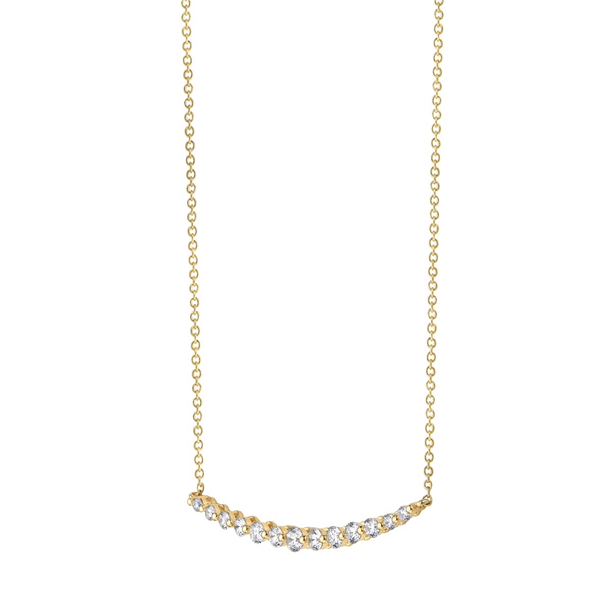 14K Yellow Gold Round Diamond Curved Single Row Bar Pendant, 0.56ct