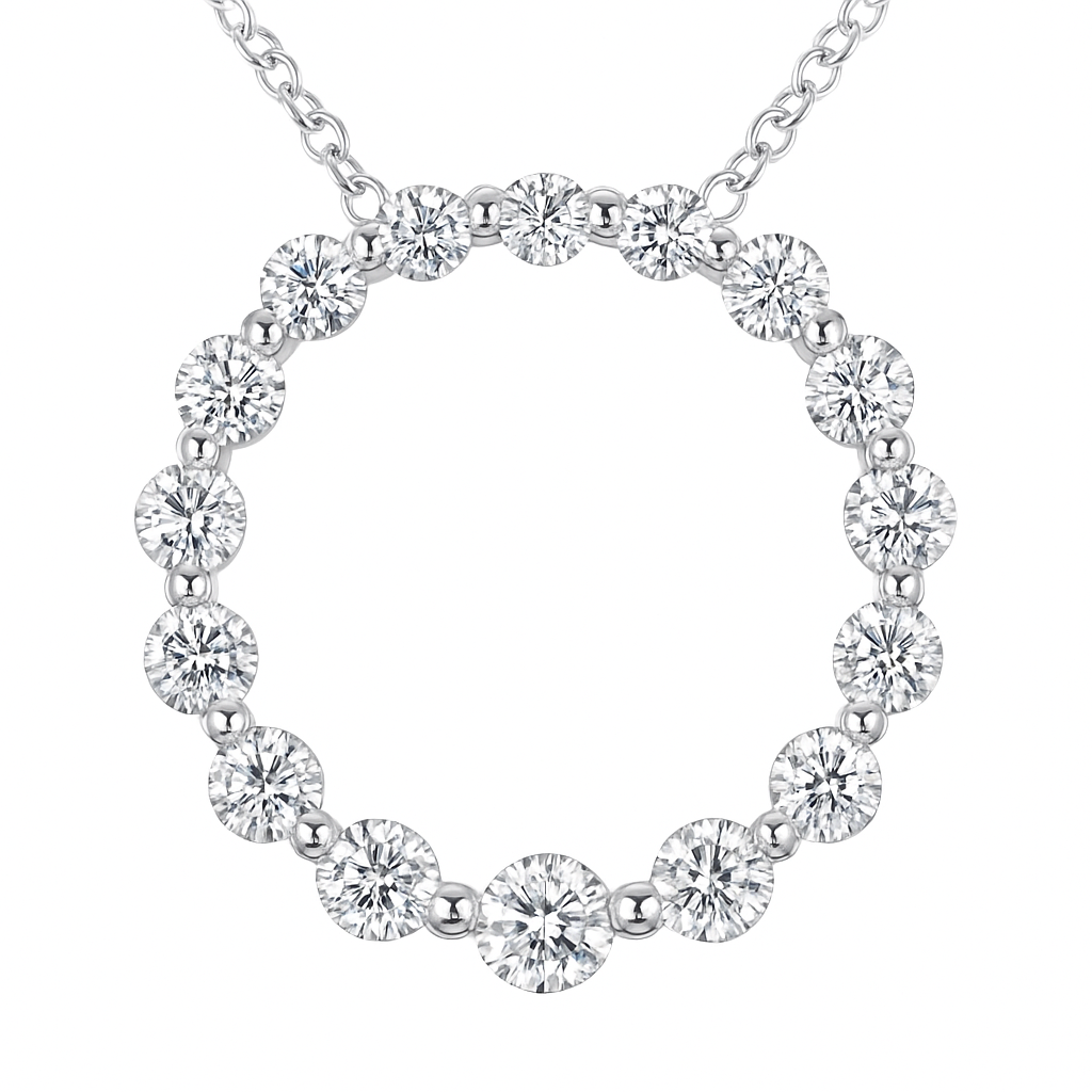 14K White Gold Round Diamond Ring Pendant, 0.89ct