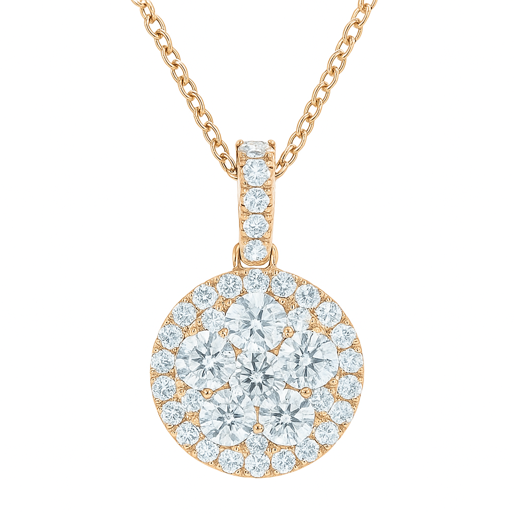 14K Yellow Gold Round Diamond Cluster Pendant, 1.21ct