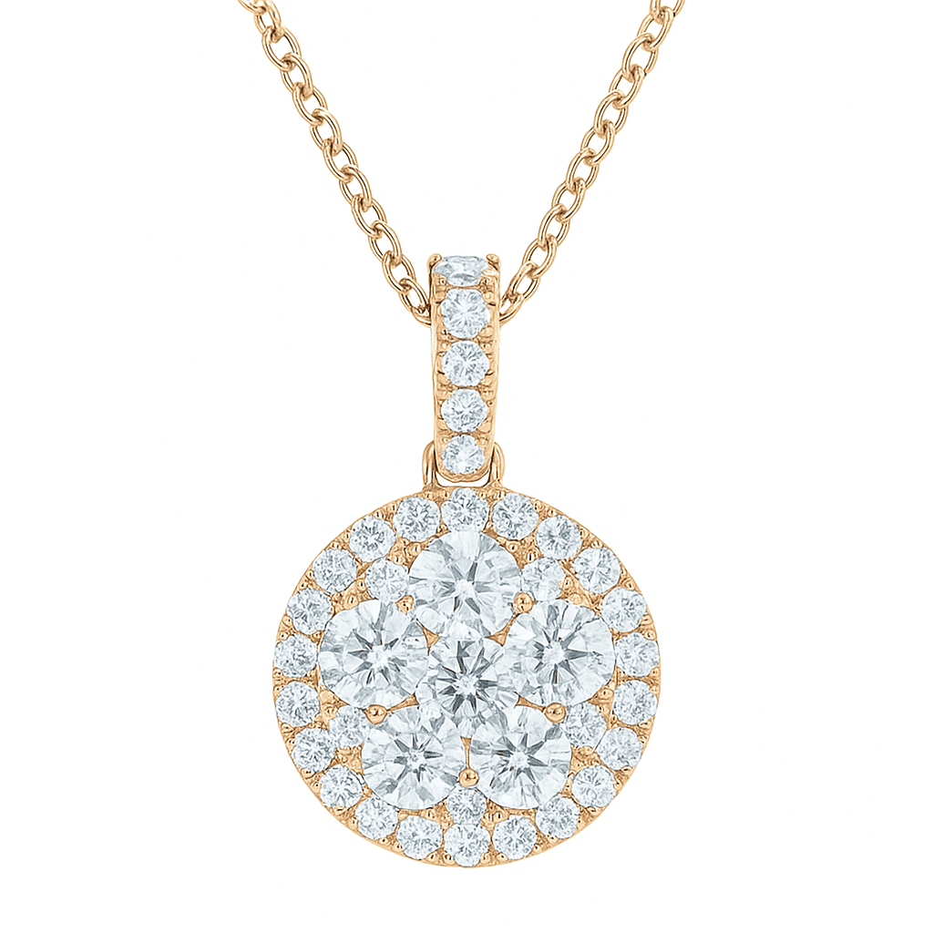 14K Yellow Gold Round Diamond Cluster Pendant, 1.21ct