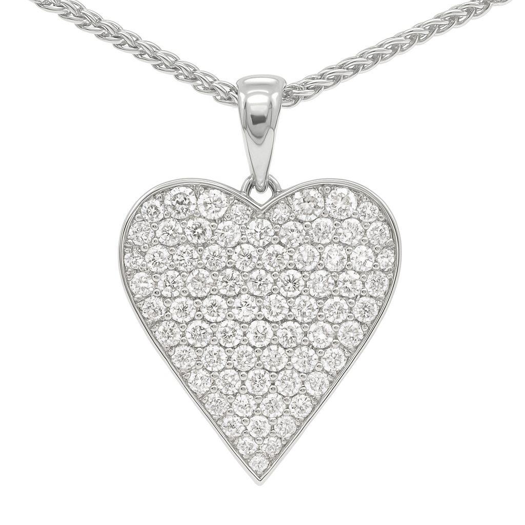 18K White Gold Diamond Heart Pendant, 0.75ct