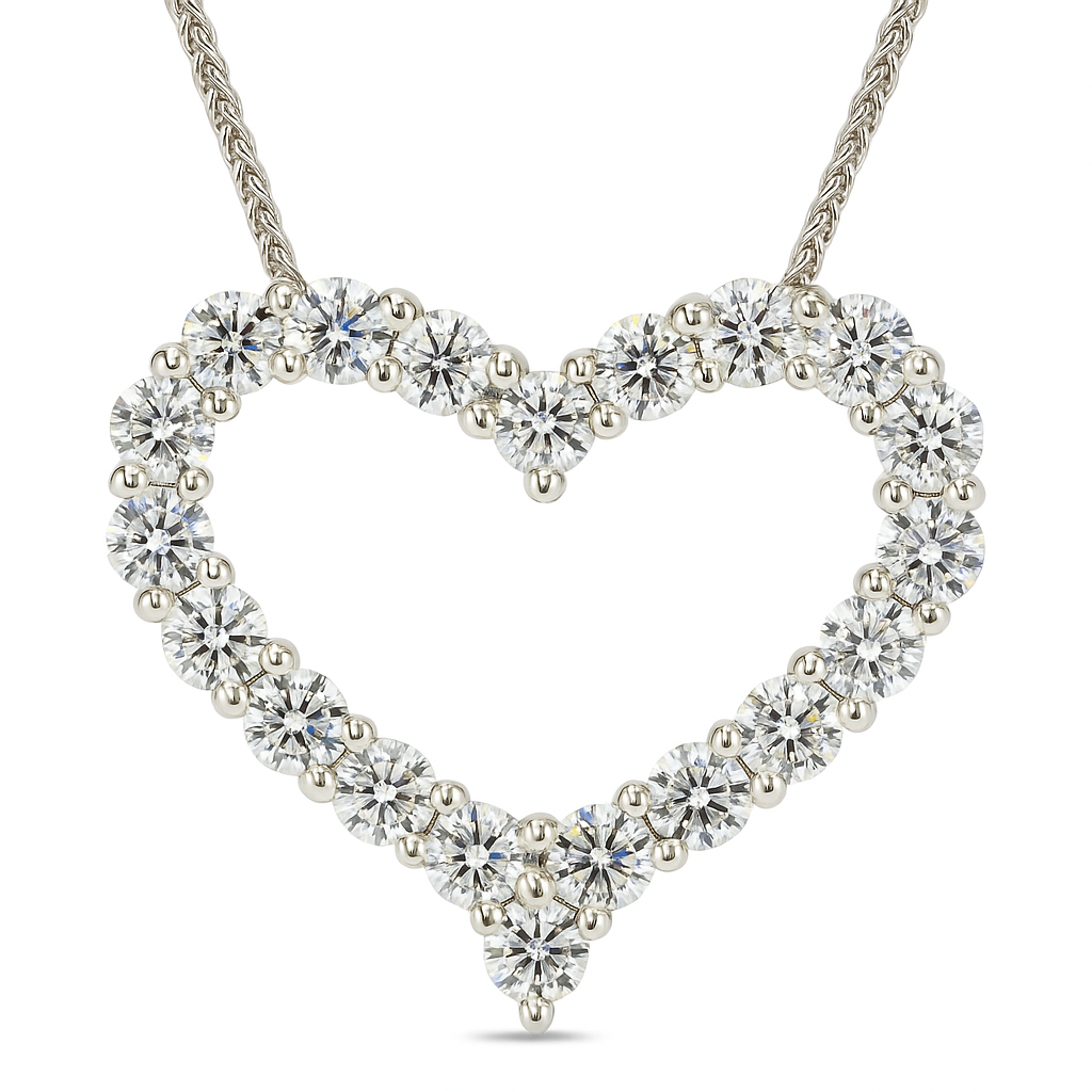 18K White Gold Diamond Heart Pendant, 1.12ct
