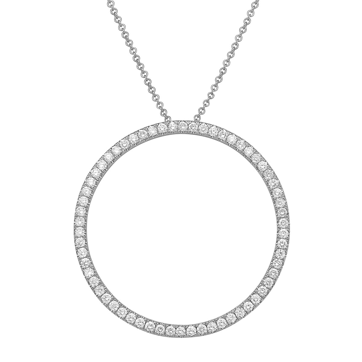 14K White Gold Diamond Open Circle Pendant, 1.04ct