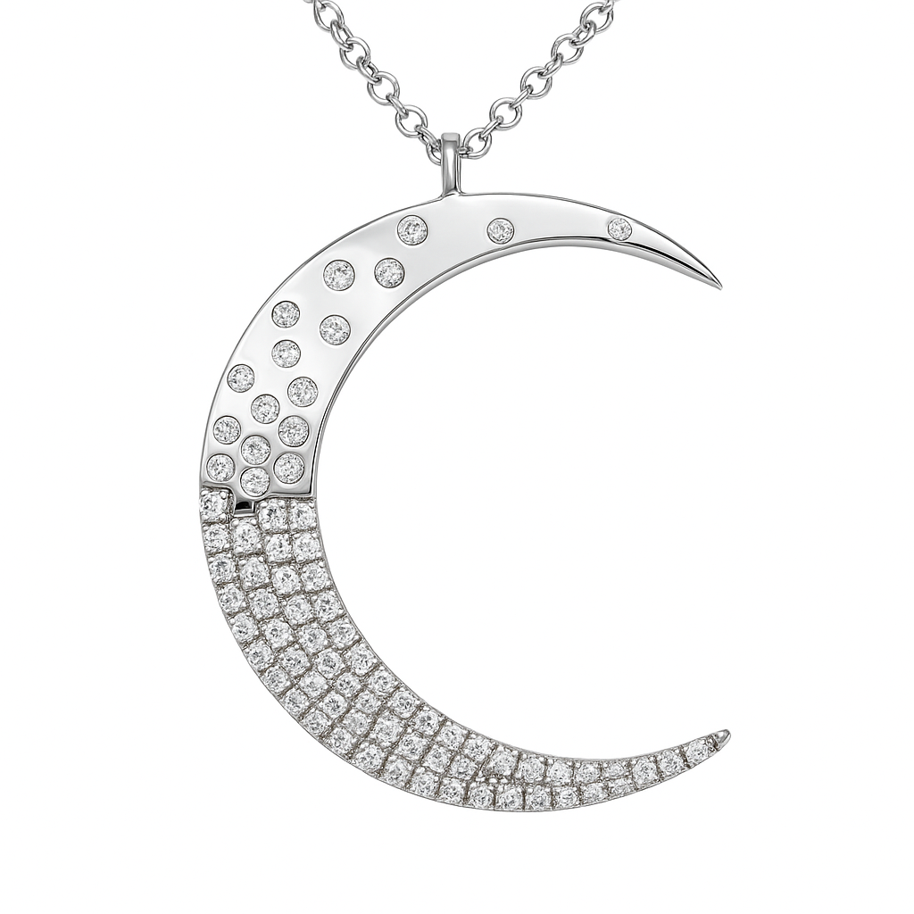 18K White Gold Diamond Crescent Moon Pendant, 0.23ct