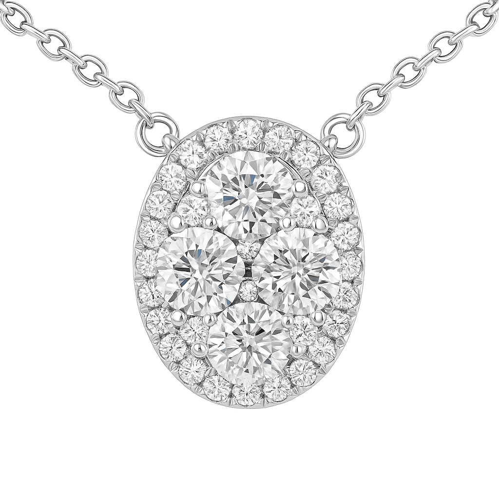 14K Yellow Gold Oval Cluster Necklace, 0.67ct
