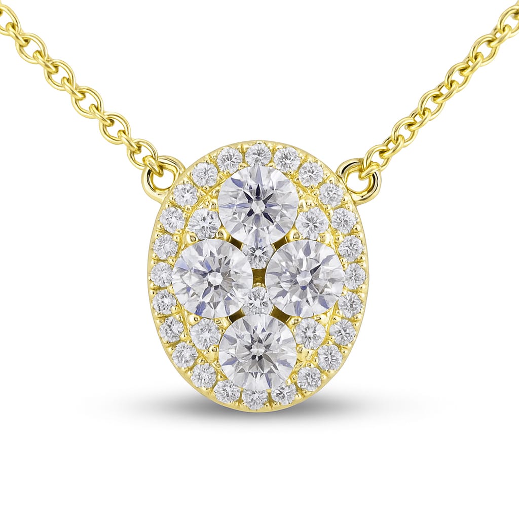 14K Yellow Gold Oval Cluster Necklace, 0.67ct