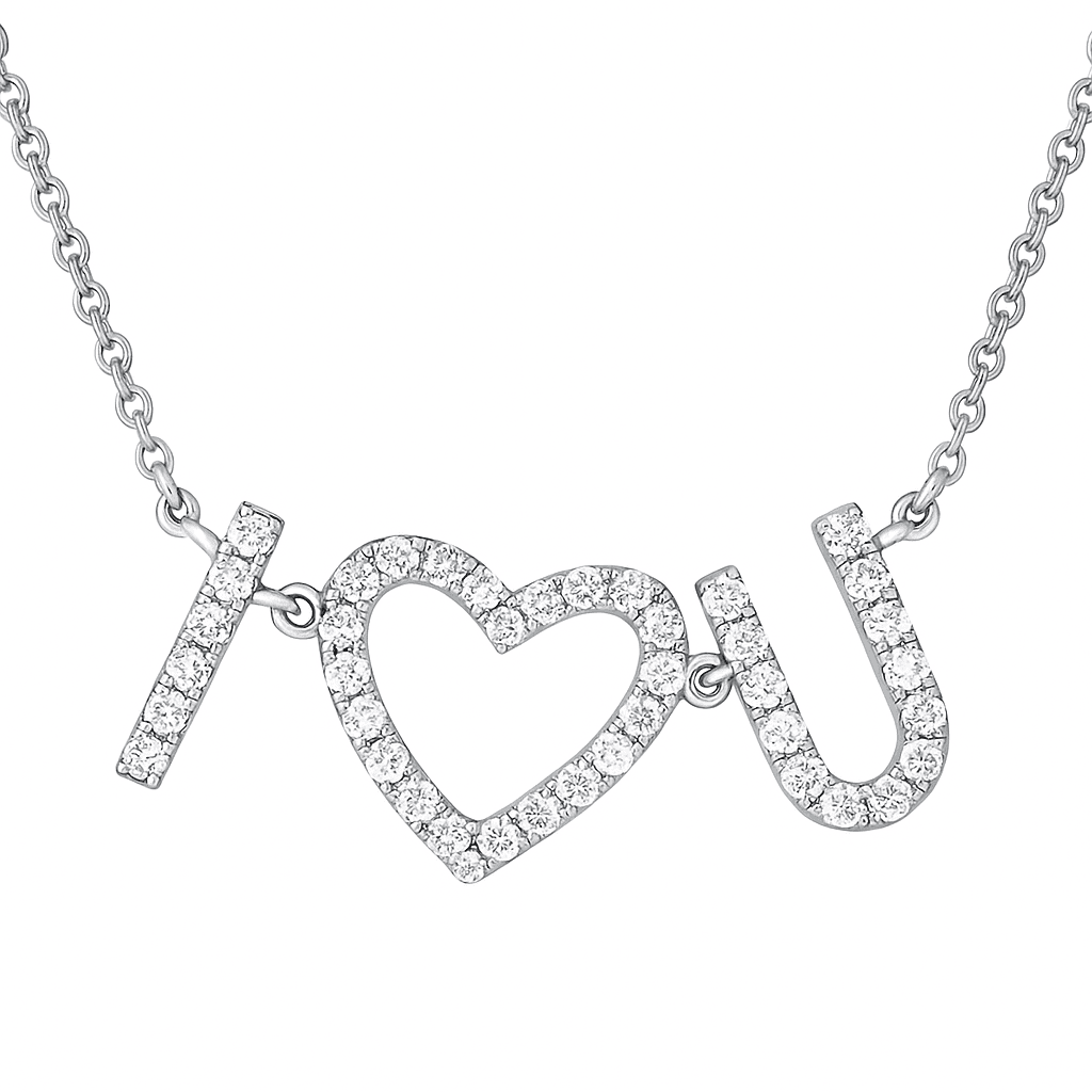 14K White Gold White Gold 'I Love You" Diamond Pendant, 0.34ct