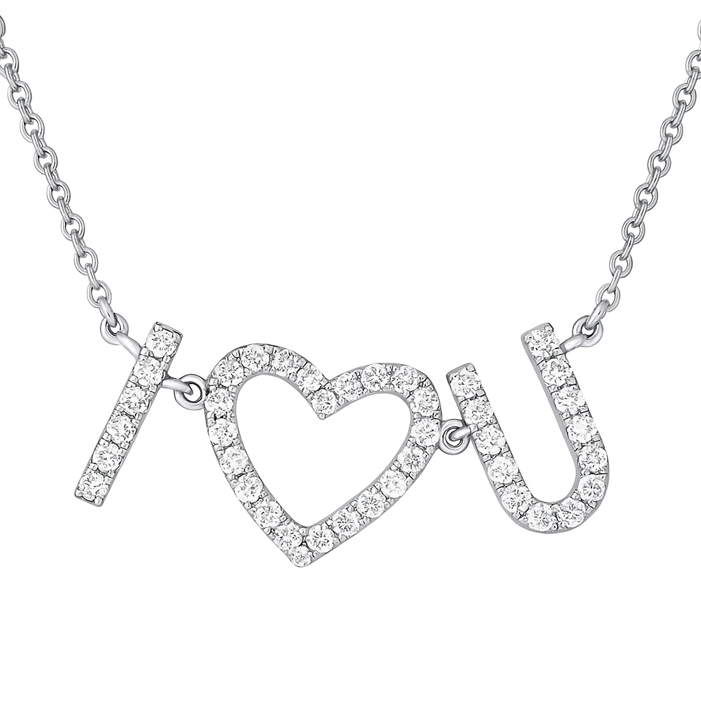 18K White Gold Diamond I Heart U Pendant, 0.3ct