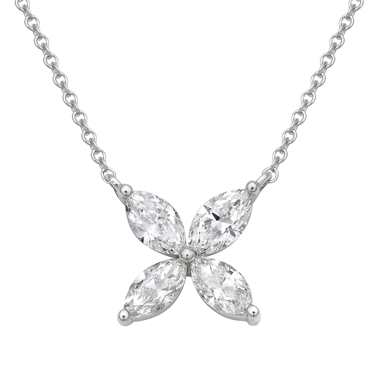14K White Gold Four Petal White Gold Diamond Flower Pendant, 0.77ct