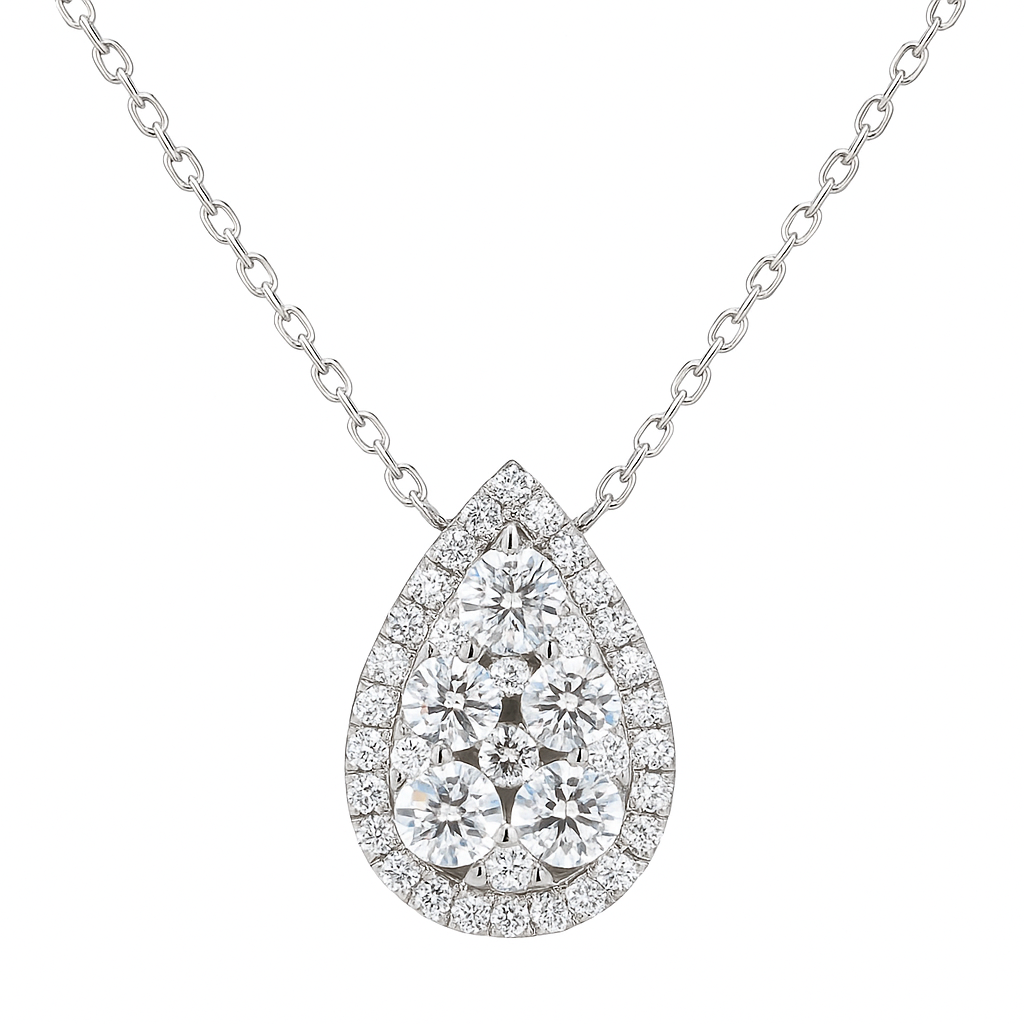 14K White Gold Pear Cluster Pendant, 1.16ct