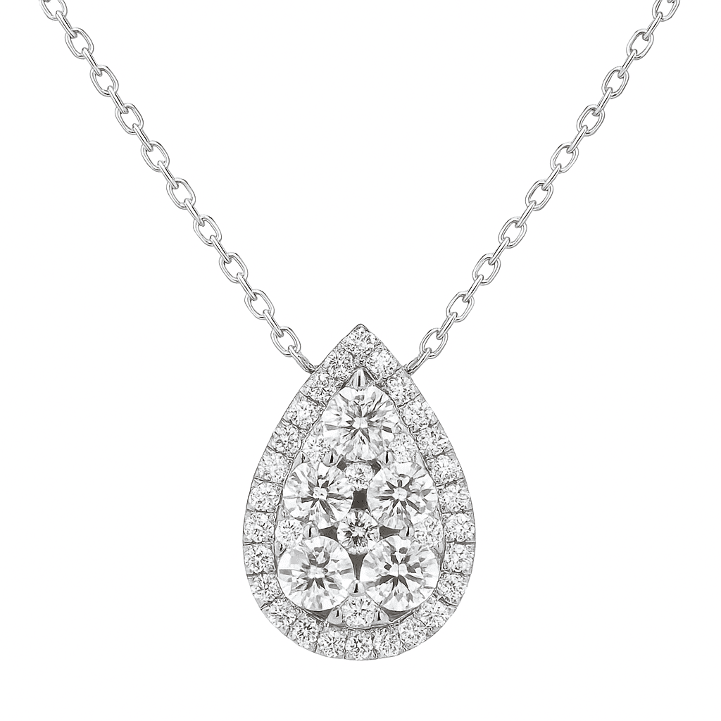 14K White Gold Pear Cluster Pendant, 1.16ct