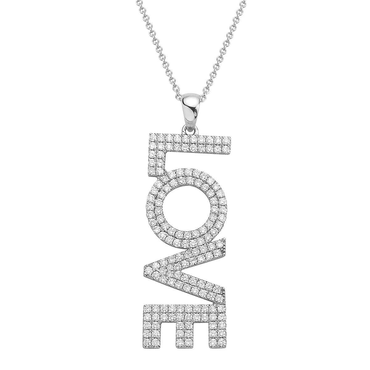 14K White Gold Diamond Love Pendant, 1.21ct