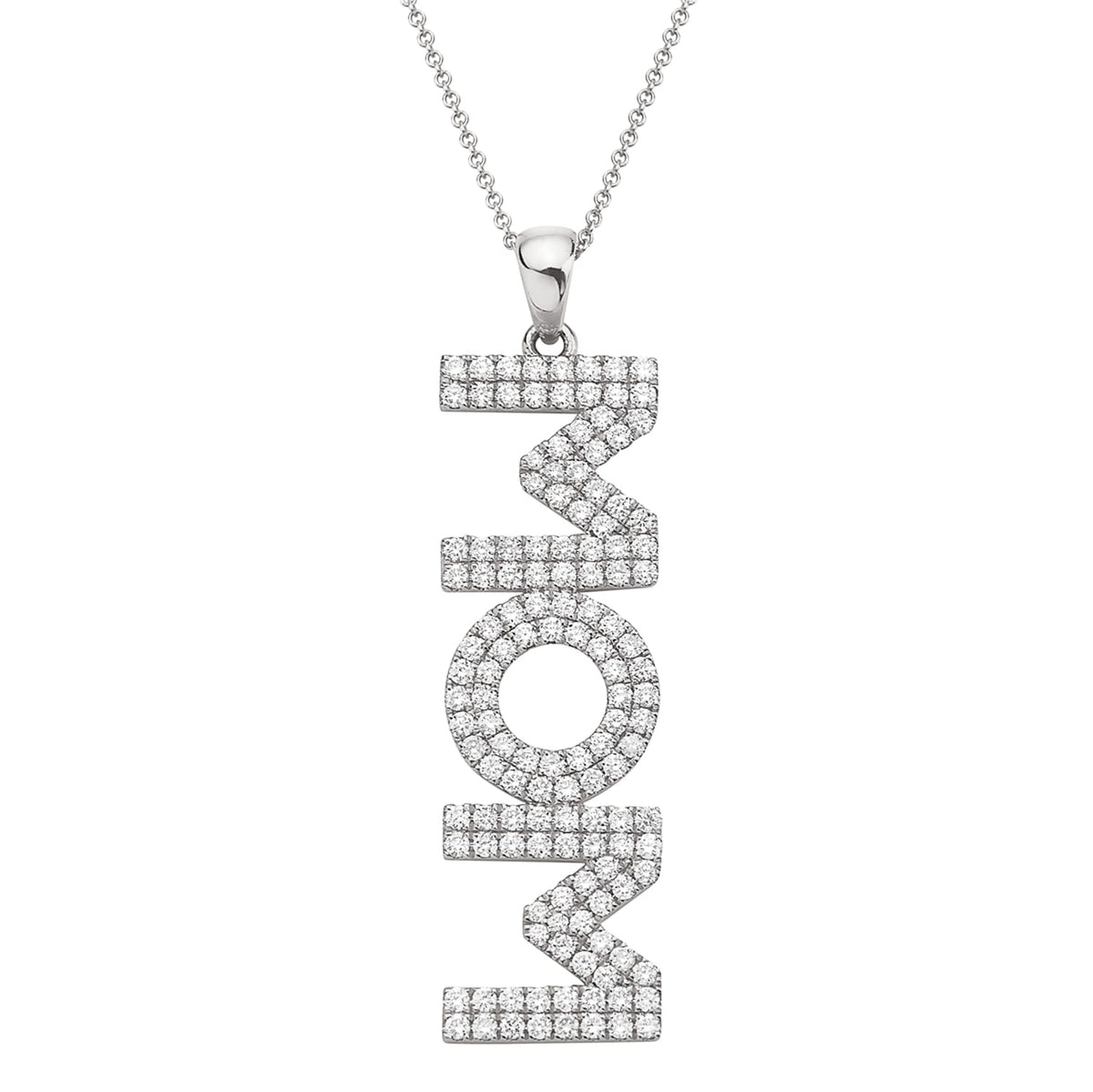 14K White Gold Diamond Mom Pendant, 1.1ct
