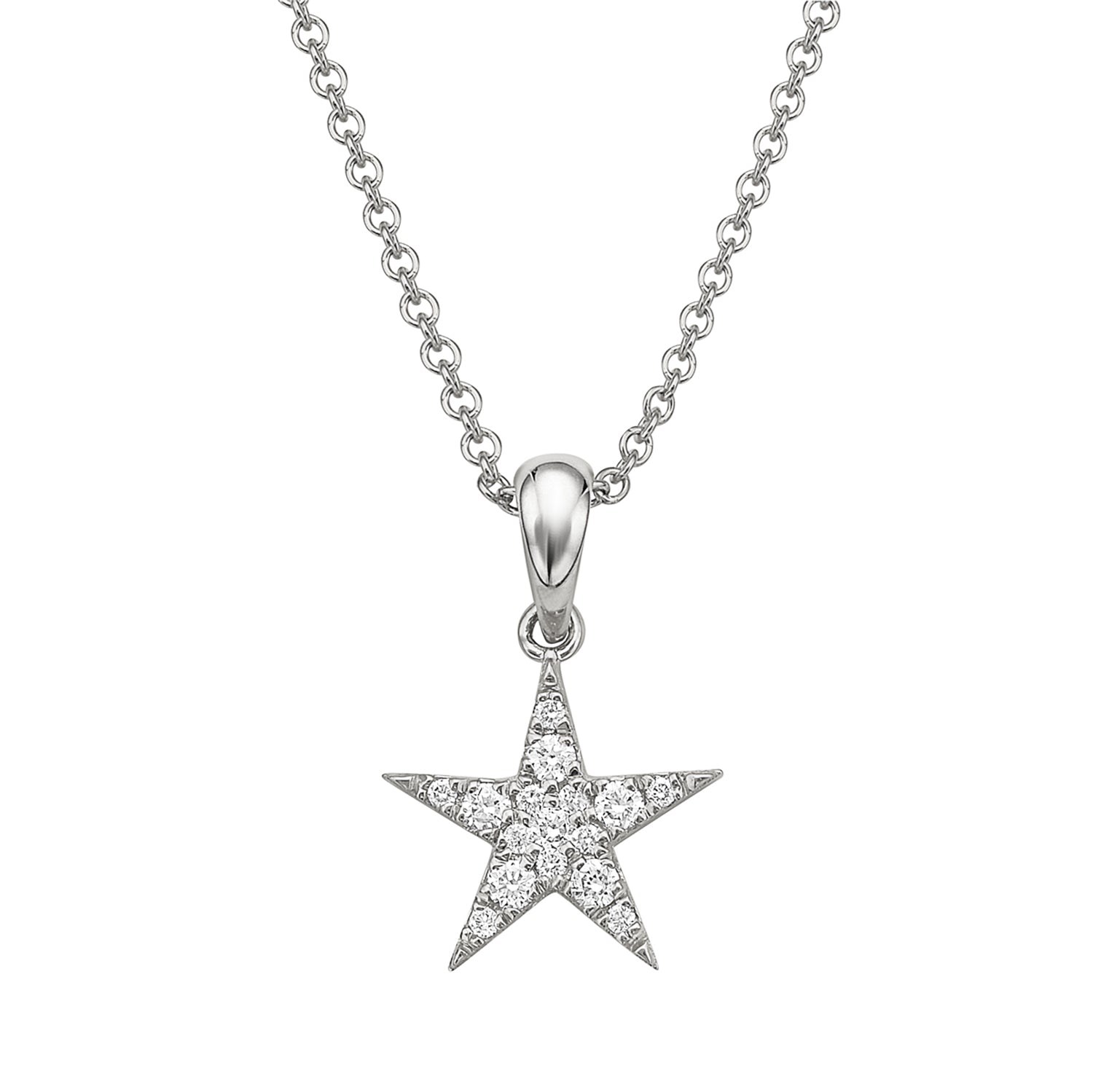 14K White Gold Diamond Star Pendant, 0.15ct