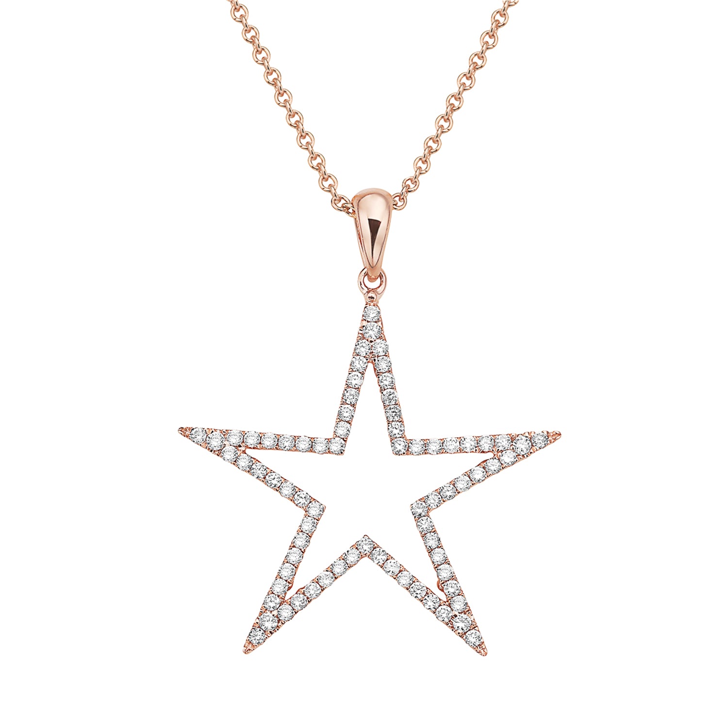 14K Rose Gold Diamond Open Star Pendant