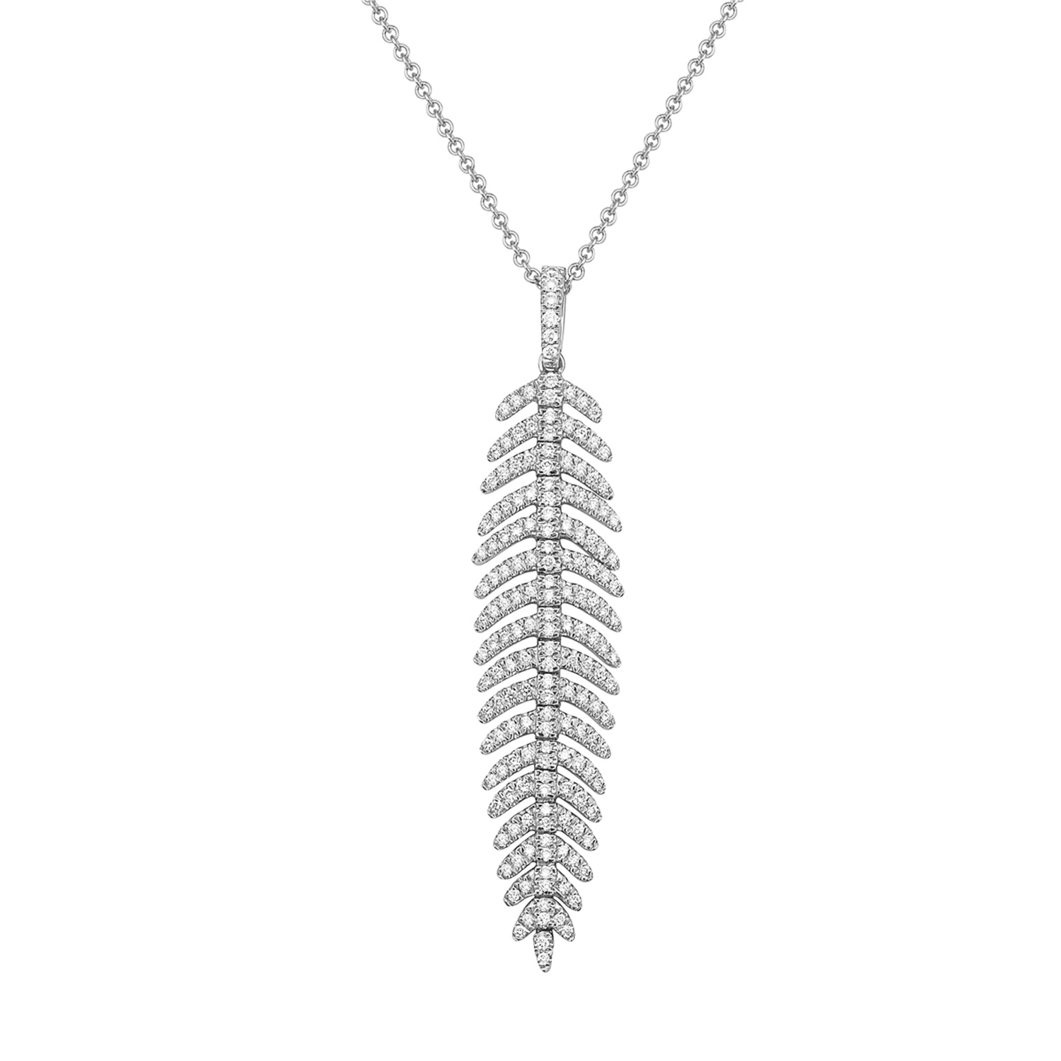 14K White Gold Diamond Leaf Pendant