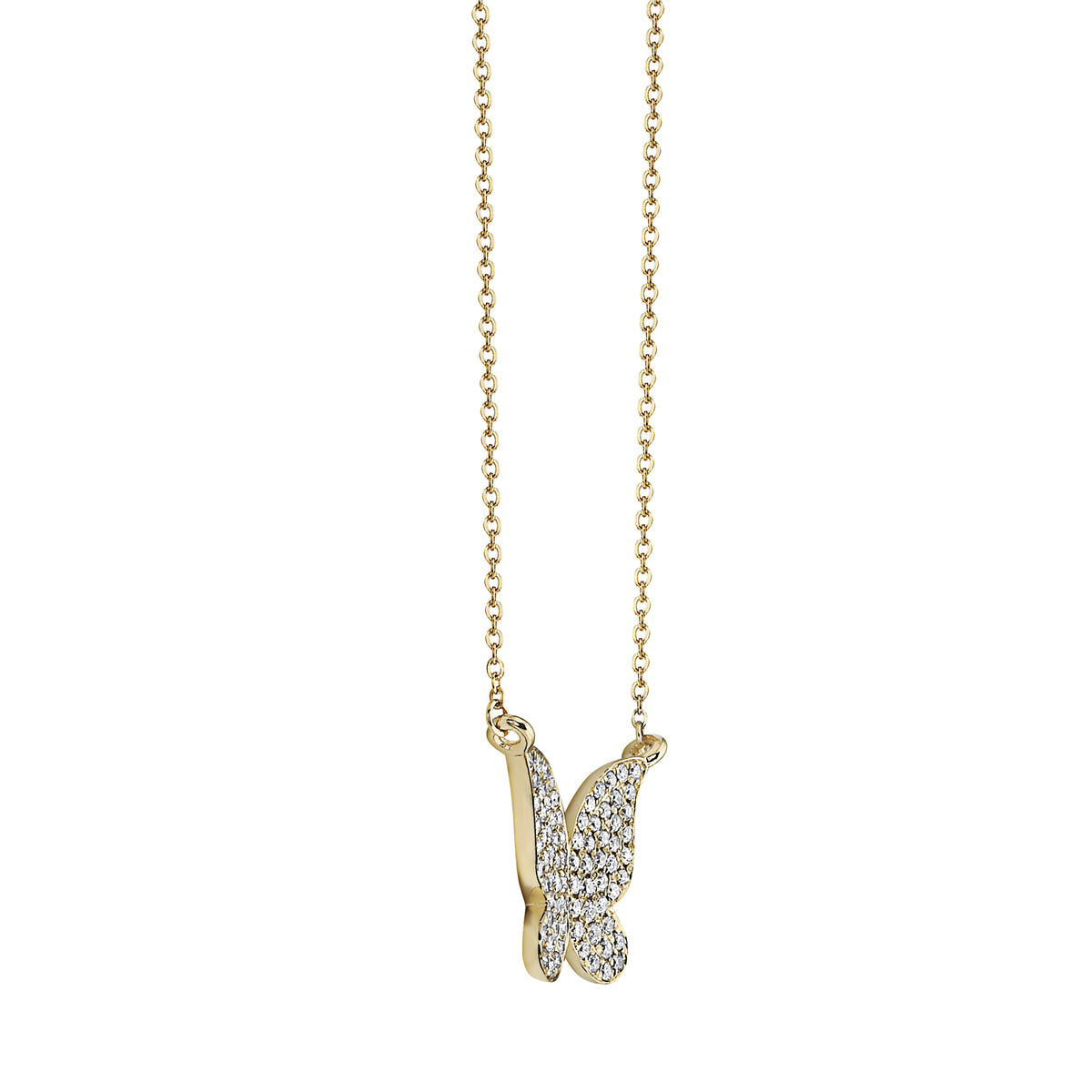 14K Yellow Gold Diamond Butterfly Pendant