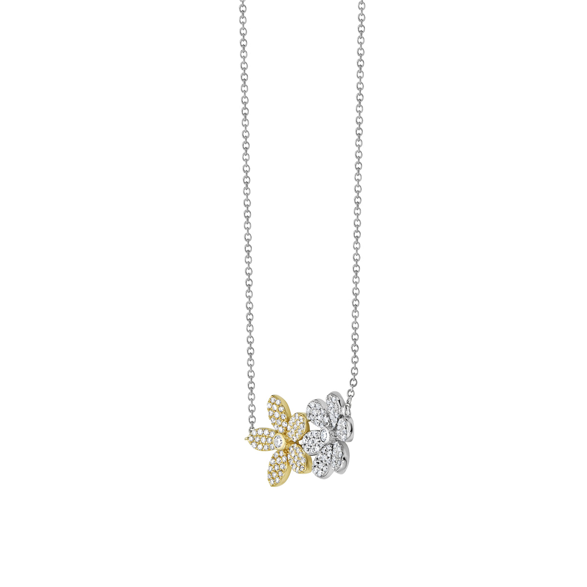 14K White Gold Double Diamond Flower Pendant, 0.44ct