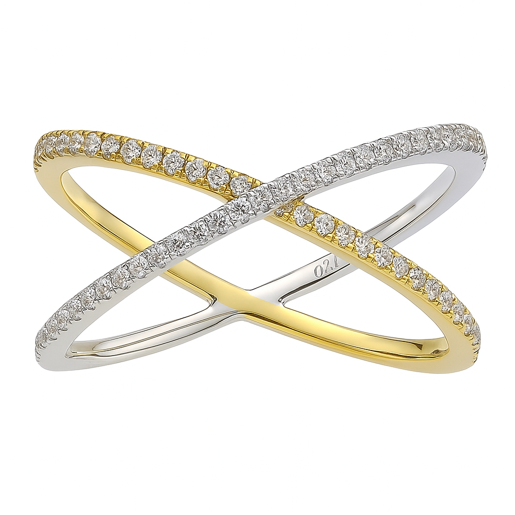 14K White and Yellow Gold X Ring, 0.21ct
