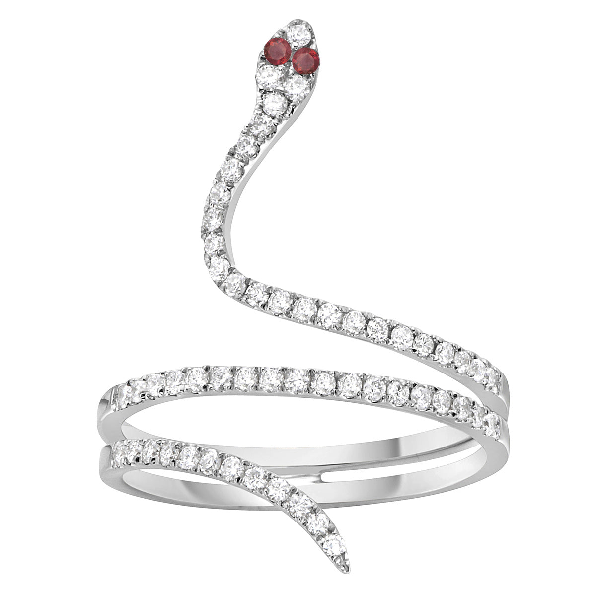 14K White Gold Ruby Eyes Snake Ring, 0.35ct