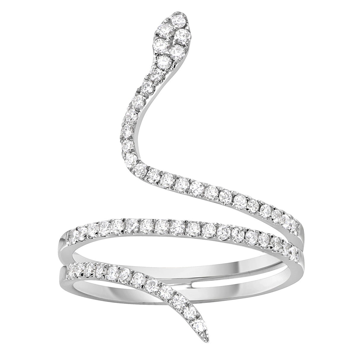 14K White Gold Snake Ring, 0.38ct