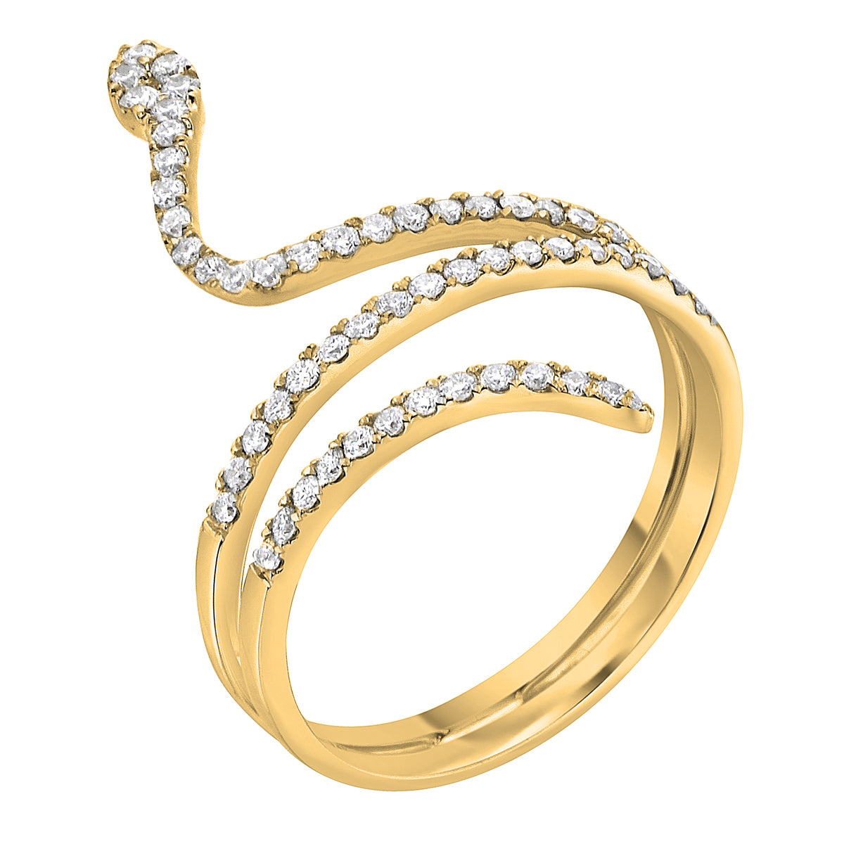 14K Yellow Gold Snake Ring, 0.38ct