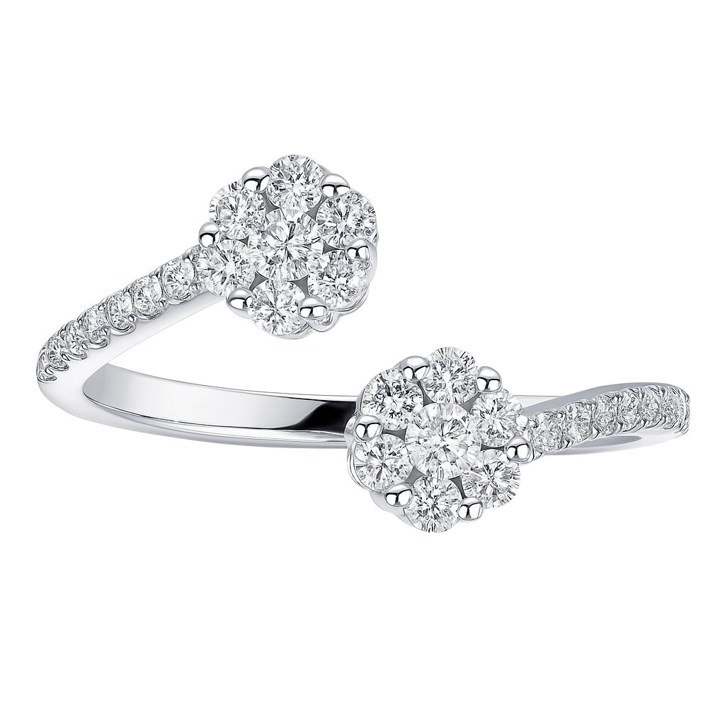 14K White Gold Open Round Cluster Ring, 0.5ct
