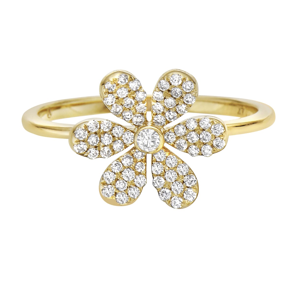 14K Yellow Gold Six Petal Diamond Flower Ring, 0.26ct