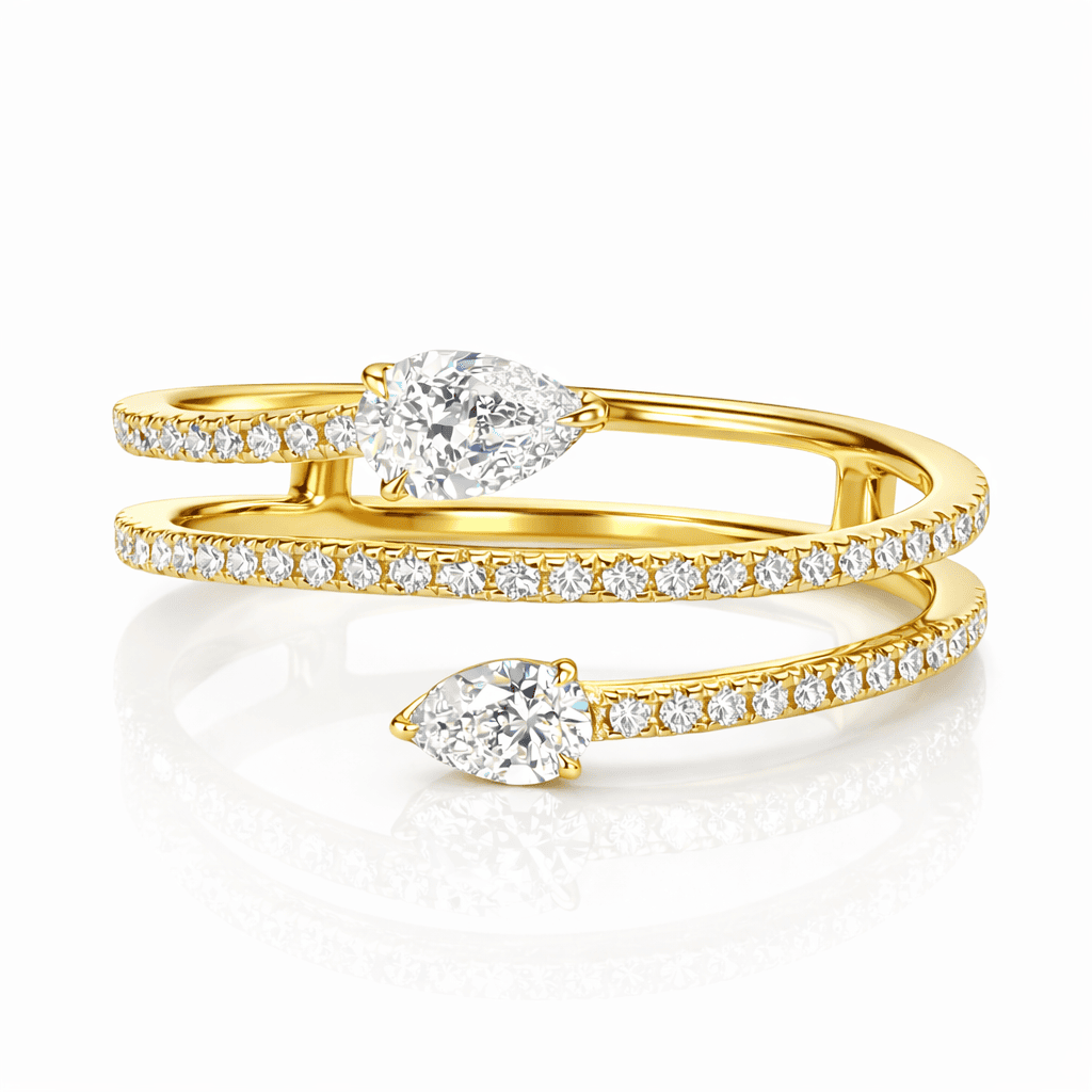 AR156914Y - Ring 14KY/1.8G 2PEAR-0.31CT 43RD-0.15CT